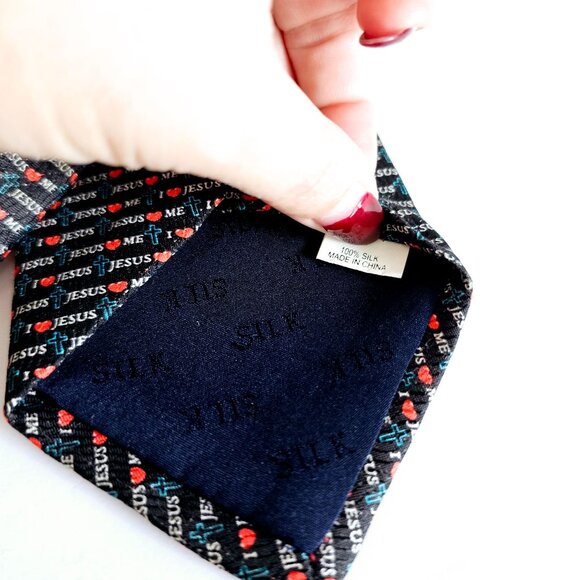 Jonathan Rogers Hand Made Silk Tie With "Jesus Loves‎ Me" Print~T172.3 - Picture 4 of 5